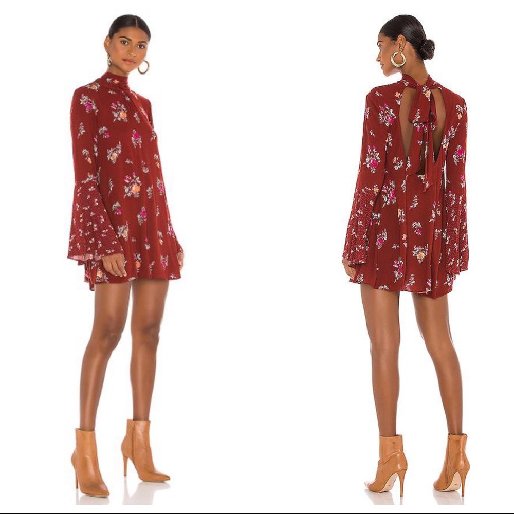 FREE PEOPLE BOHO FLOWY MINI TUNIC DRESS BOHEMIAN PRINT A2C - Picture 9 of 16